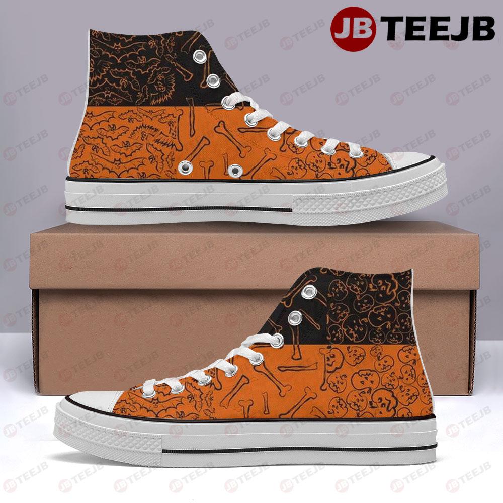 Skulls Halloween Pattern 078 TeeJB High Top Retro Canvas Shoes