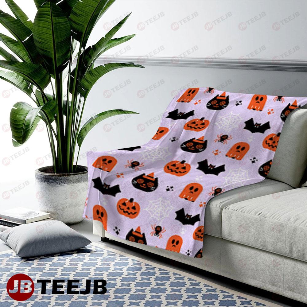 Spiders Bats Boos Pumpkins Halloween Pattern 014 TeeJB US Cozy Blanket