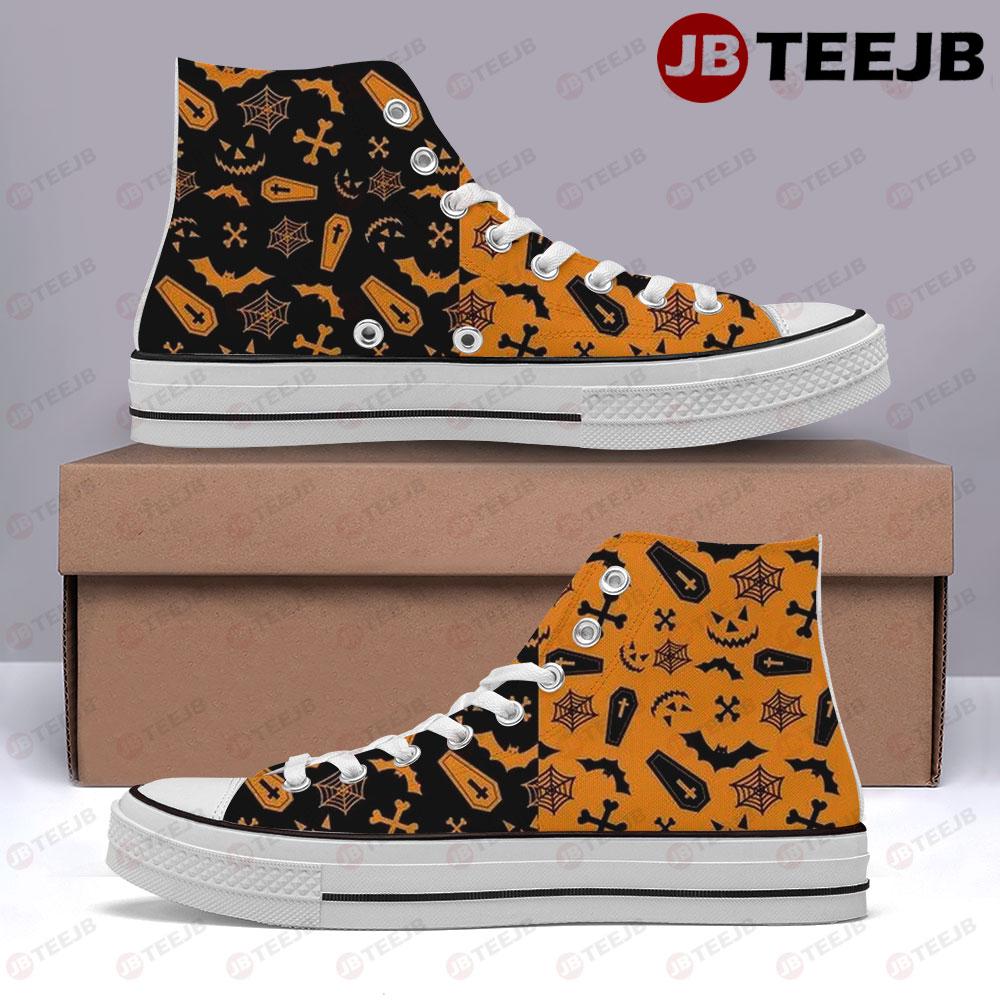 Spiders Bats Halloween Pattern TeeJB High Top Retro Canvas Shoes