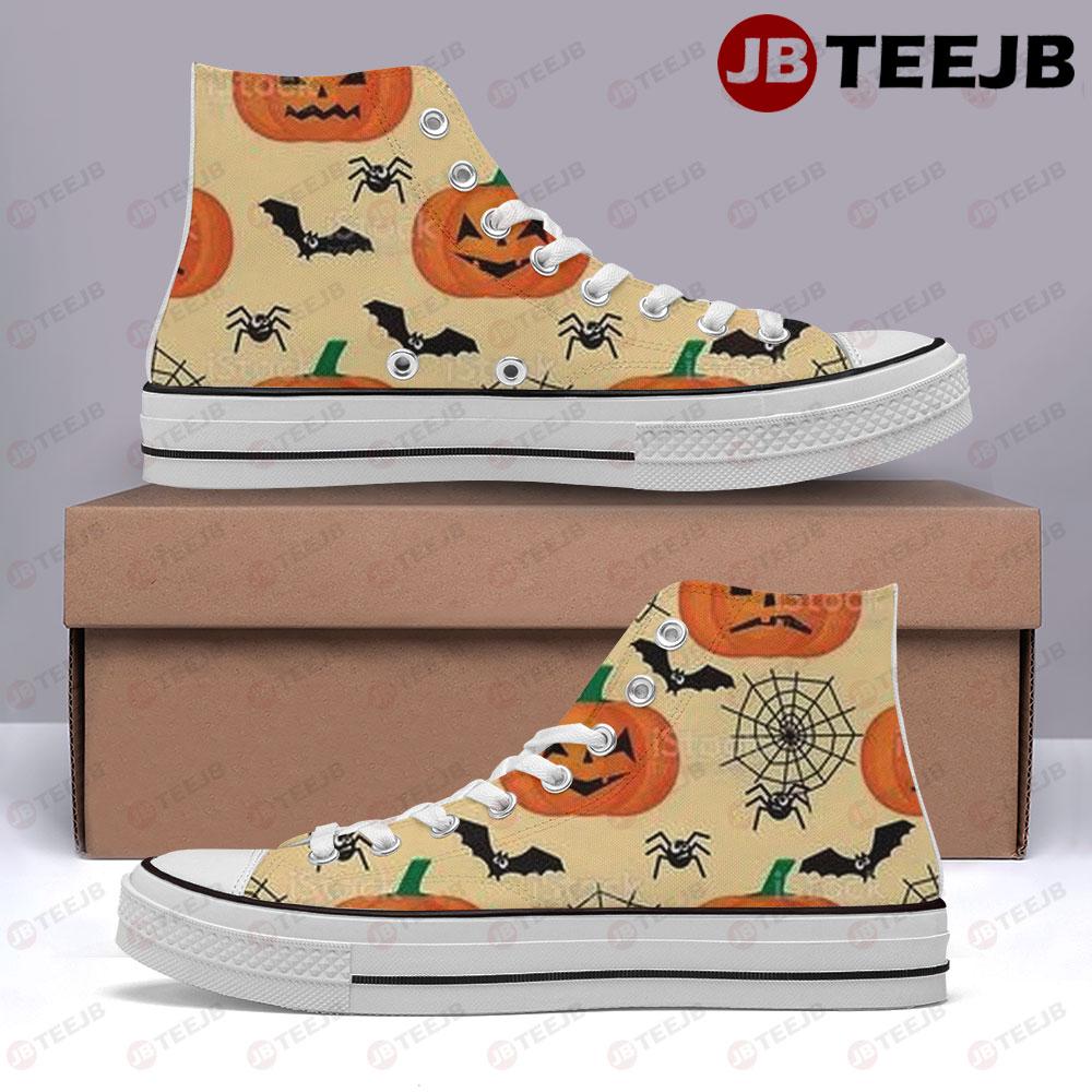 Spiders Bats Pumpkins Halloween Pattern 257 TeeJB High Top Retro Canvas Shoes