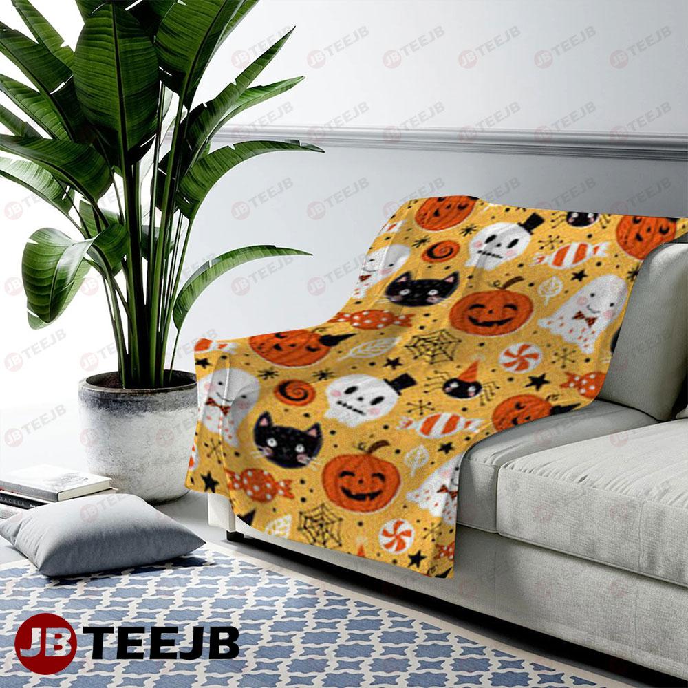 Spiders Ghosts Pumpkins Halloween Pattern 149 TeeJB US Cozy Blanket