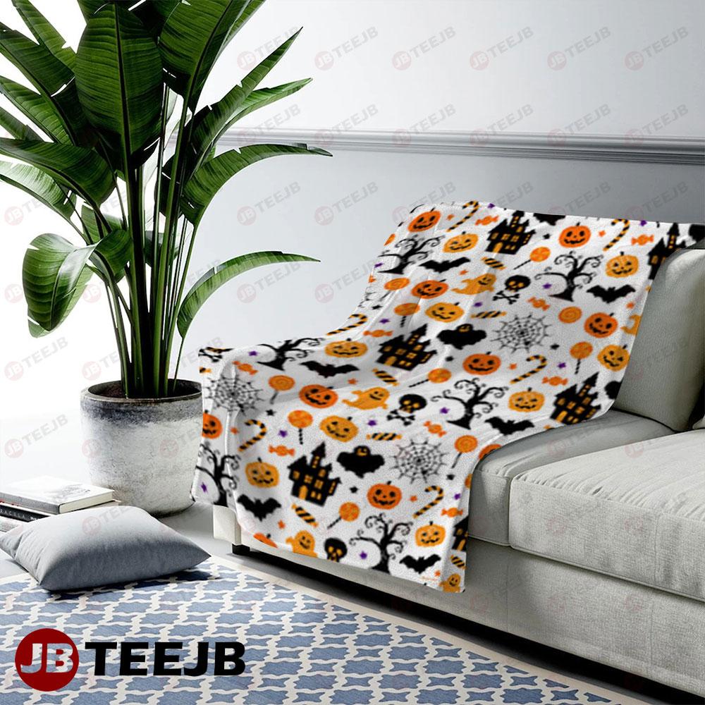 Spiders Skulls Bats Pumpkins Halloween Pattern 027 TeeJB US Cozy Blanket