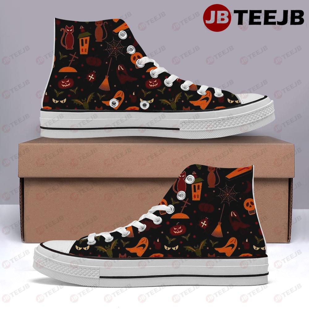 Spiders Skulls Boos Halloween Pattern 016 TeeJB High Top Retro Canvas Shoes