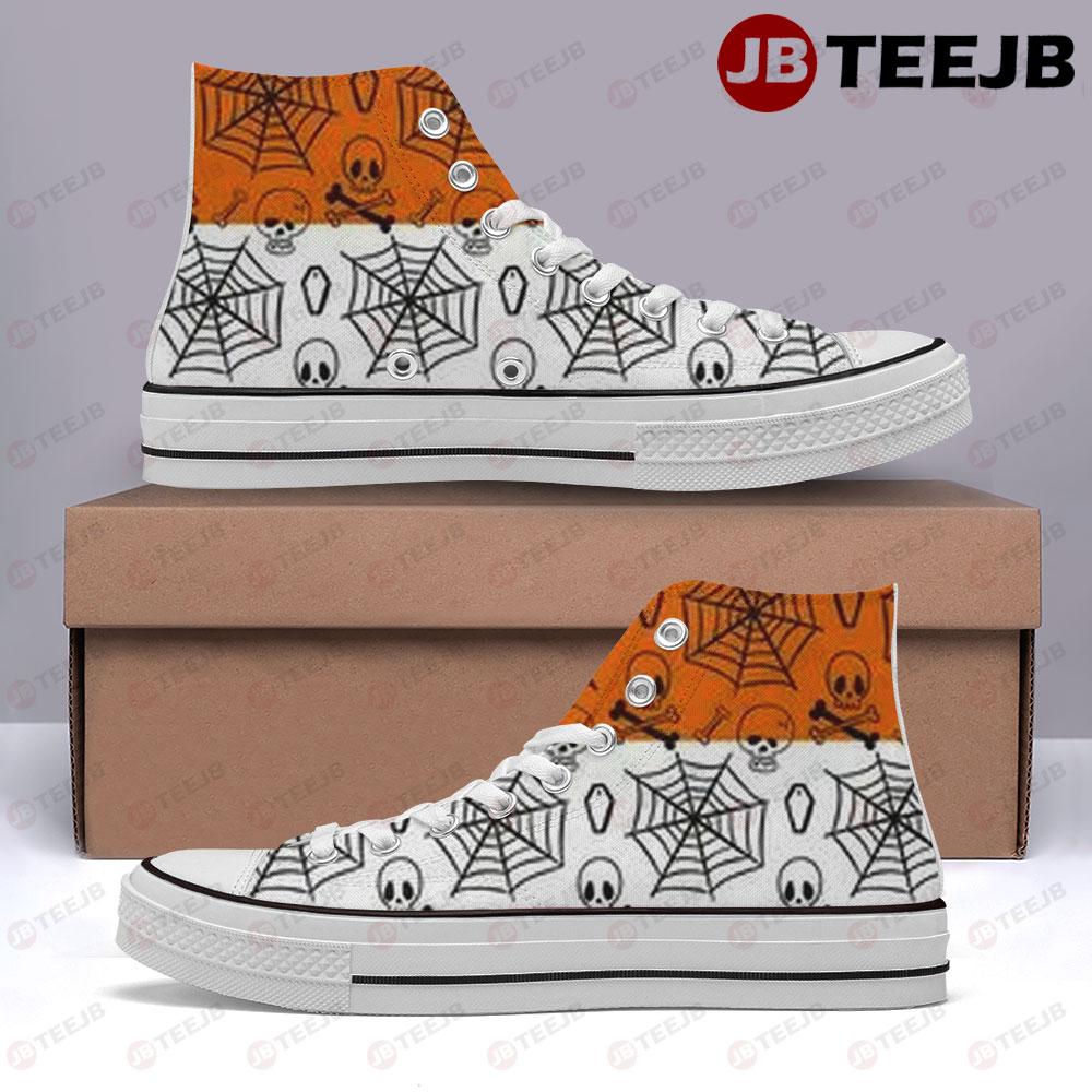 Spiders Skulls Halloween Pattern TeeJB High Top Retro Canvas Shoes