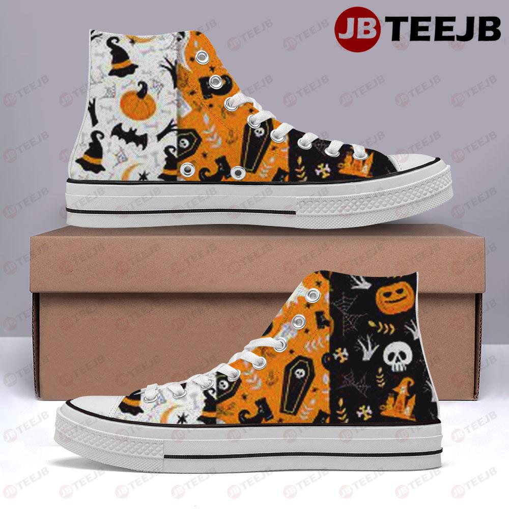 Spiders Skulls Pumpkins Halloween Pattern 006 TeeJB High Top Retro Canvas Shoes