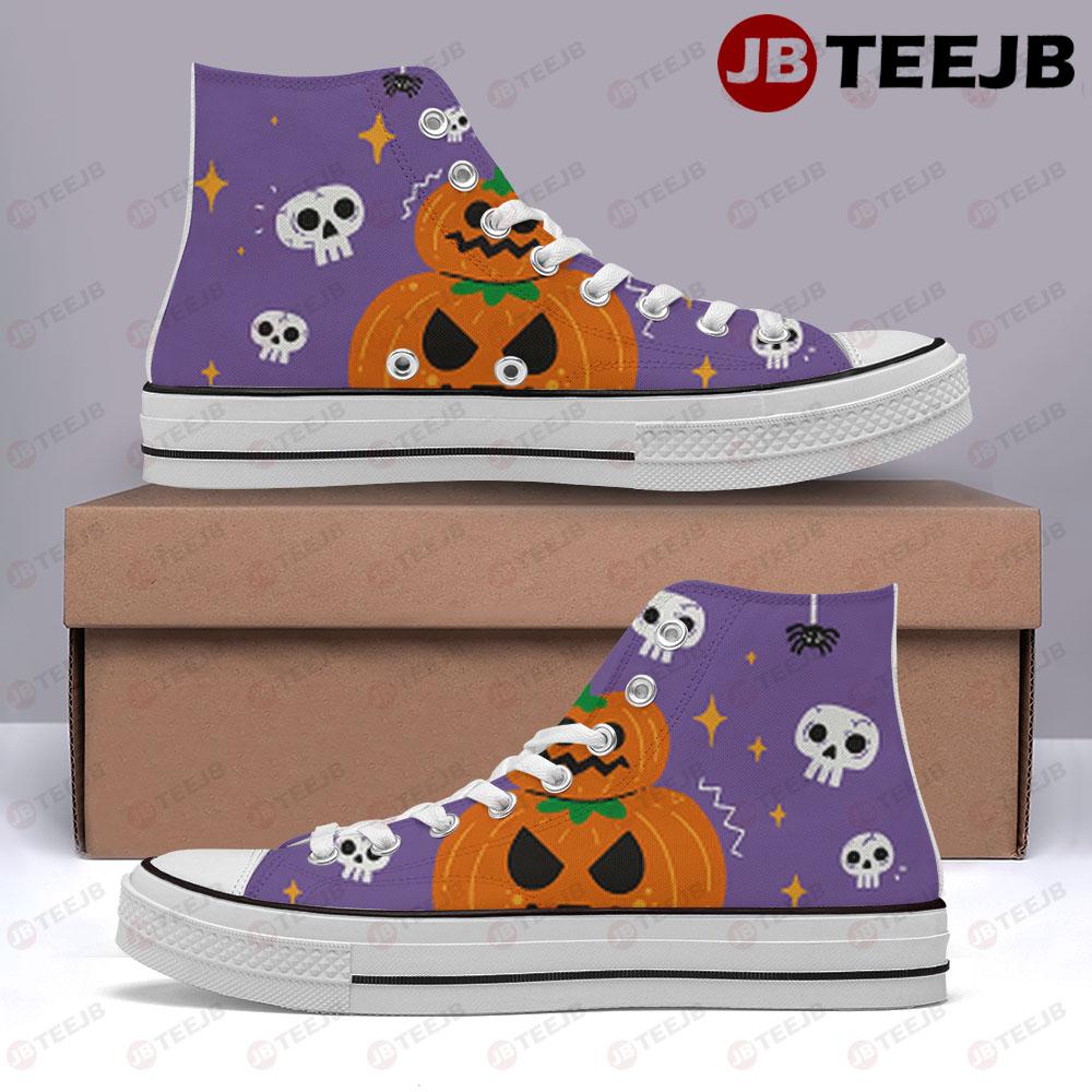 Spiders Skulls Pumpkins Halloween Pattern 117 TeeJB High Top Retro Canvas Shoes