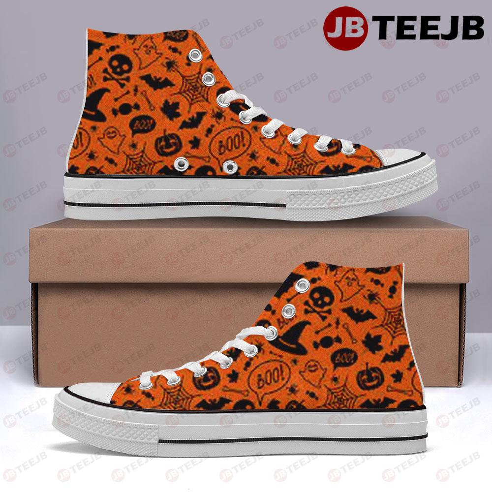 Witch Hats Spiders Skulls Boos Halloween Pattern TeeJB High Top Retro Canvas Shoes