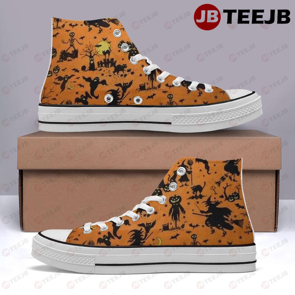 Witchs Halloween Pattern 412 TeeJB High Top Retro Canvas Shoes