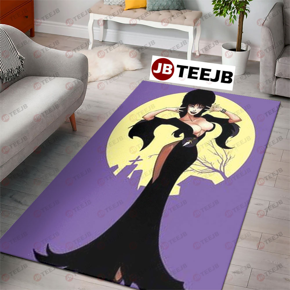 Yellow Moon Elvira Mistress Of The Dark Halloween TeeJB Rug Rectangle