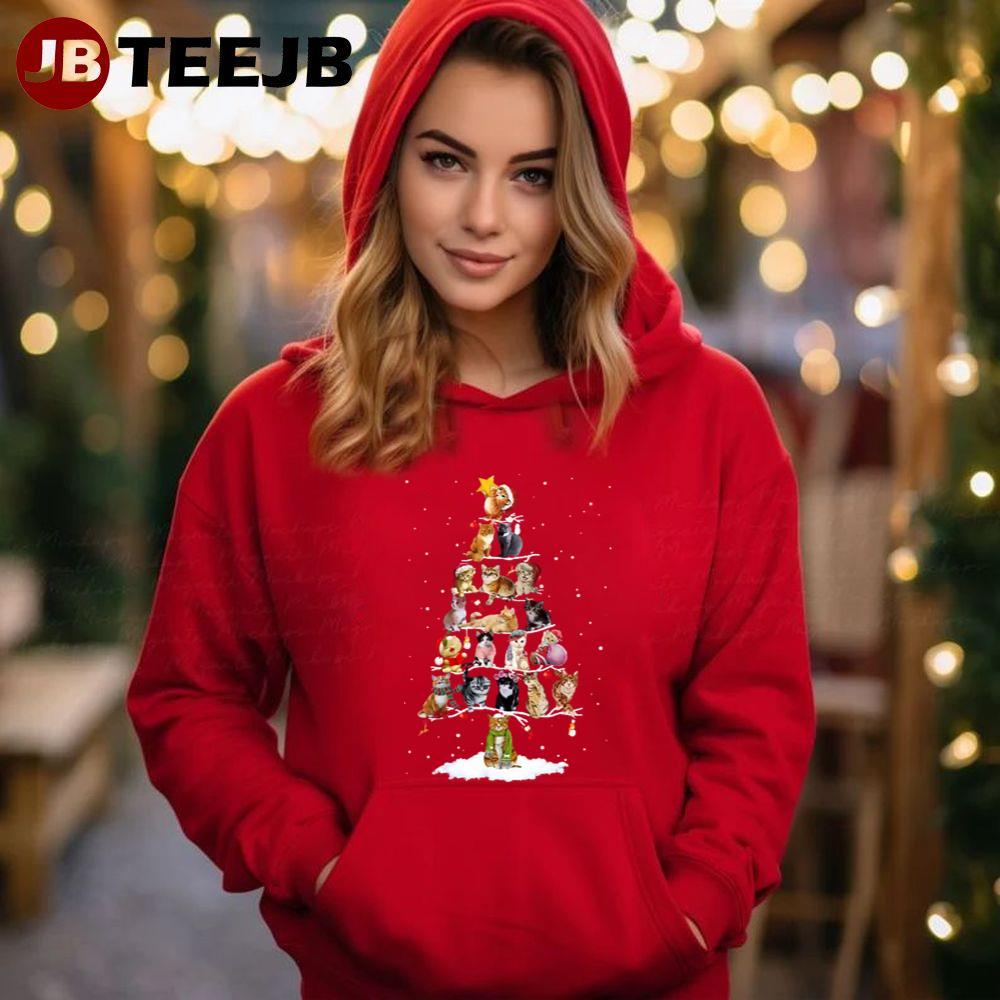 Cat Christmas Tree And Snow TeeJB Unisex Hoodie