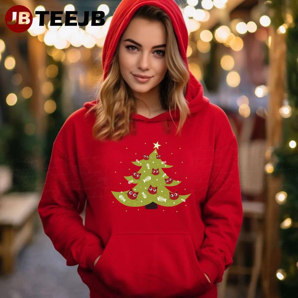 Cat Christmas Tree With Fish Ornaments TeeJB Unisex Hoodie