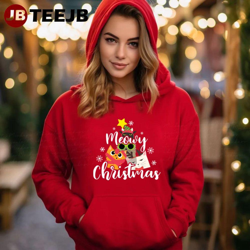 Cat Owner Present Meowy Christmas TeeJB Unisex Hoodie