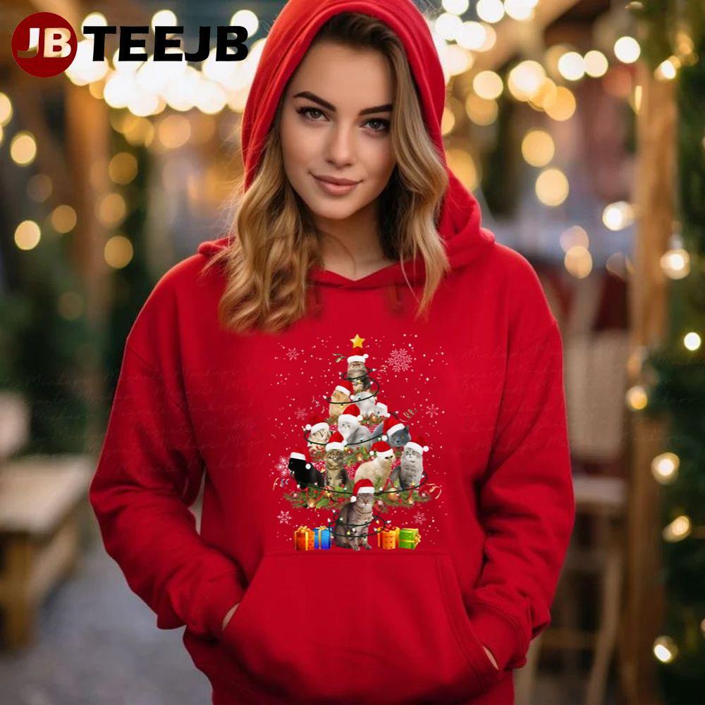 Cat Wearing Santa Hat Christmas Tree TeeJB Unisex Hoodie