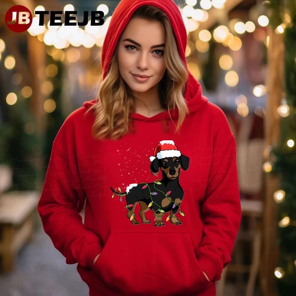 Dachshund Santa Christmas Lights TeeJB Unisex Hoodie