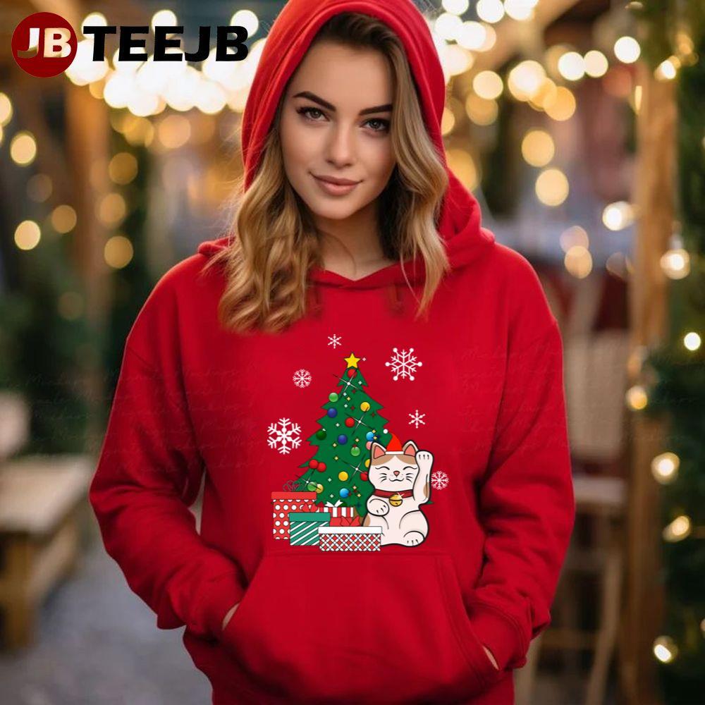 Lucky Cat Around The Christmas Tree TeeJB Unisex Hoodie