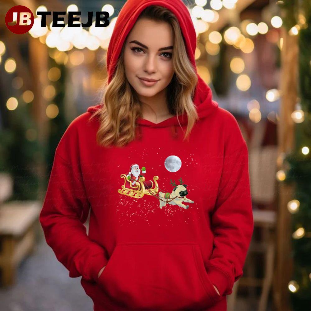 Reindeer Pug Dog With Santa Claus Christmas TeeJB Unisex Hoodie