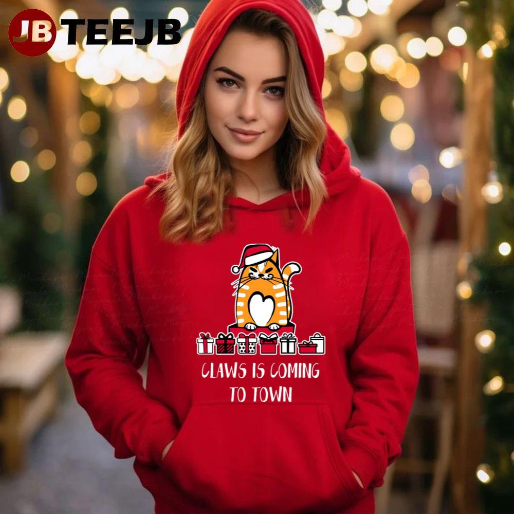 Claws Is Coming To Town Cute Christmas Cat TeeJB Unisex Hoodie