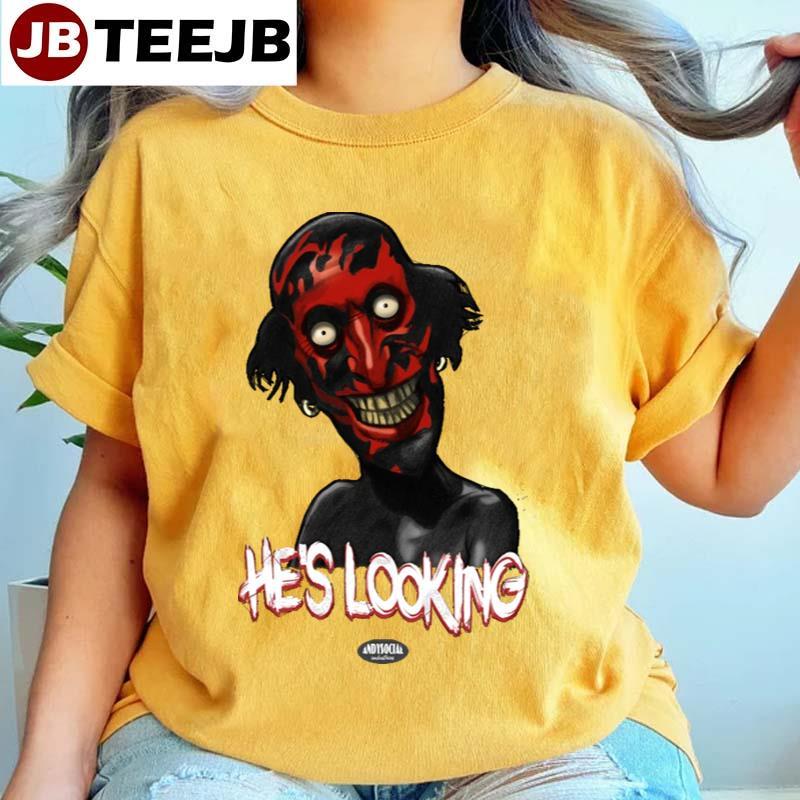 Lipstick Face Demon Hes Looking Halloween TeeJB Unisex T-Shirt