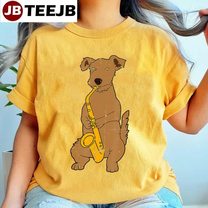 Vintage Jazz Dog Saxophone Funny Puppy Musician TeeJB Unisex T-Shirt